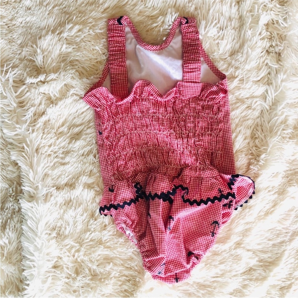 Funtasia Too Girls Nautical Swimsuit Red Gingham Anchors Size 6X - Picture 5 of 7
